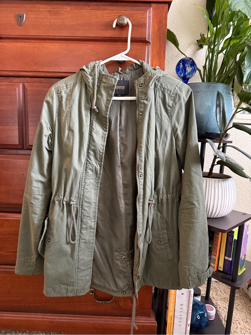 Olive Utility Anorak Jacket with Drawstring Waist